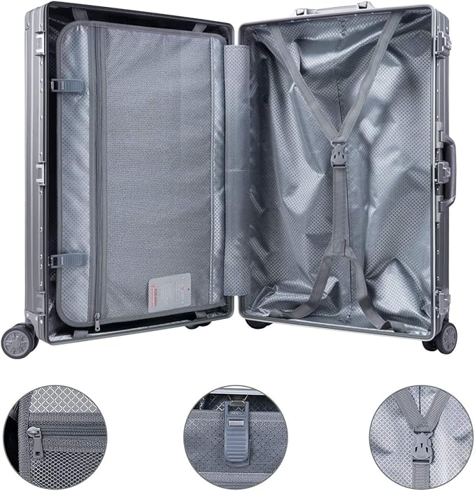 TRAVELKING All Aluminum Luggage Zipperless Hard Shell Luggage Case with TSA Lock Spinner Alloy Metal Suitcase (Silver, 24")