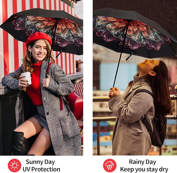 LLanxiry Compact Travel Umbrella, Mini Windproof Umbrellas for Rain & Sun, Small Lightweight Outdoor UV Umbrella, Portable Folding Umbrellas for Travel