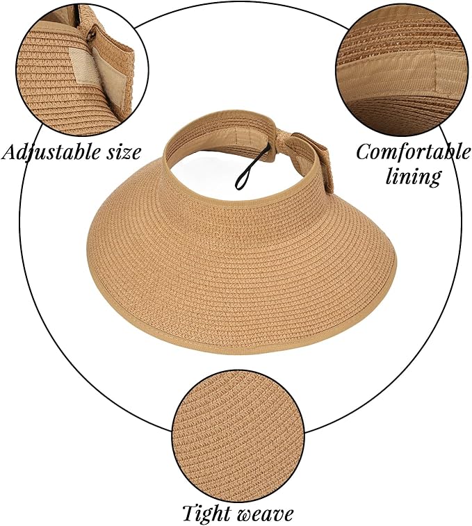 Sun Hats for Women Straw Beach Hat Wide Brim Sun Visor Summer Hat Packable Floppy Beach Vacation Essentials Green