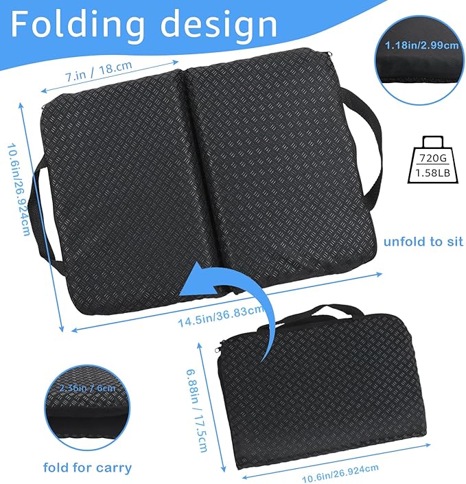 Portable Compact Seat Cushion (14.5" x 10.6") Foldable Travel Cushion, for Airplane Seats, Camping, Stadium, Cinema, Garden Benches Seat Cushion