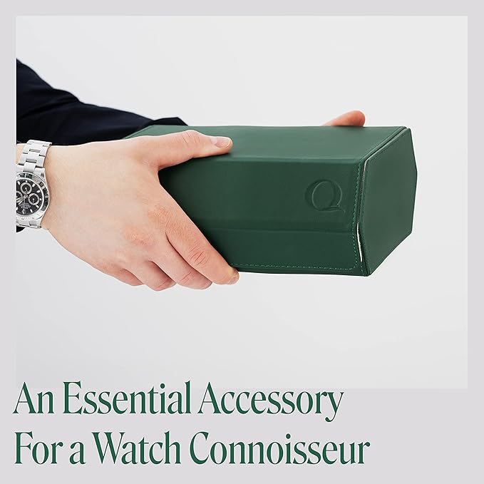 Napa Leather Watch Case for Men - Watch Roll Storage Organizer & Watch Display - Six Slot Luxury Watch Box for Home or Travel - Mens 6 Watch Holder Case (Green Cream)