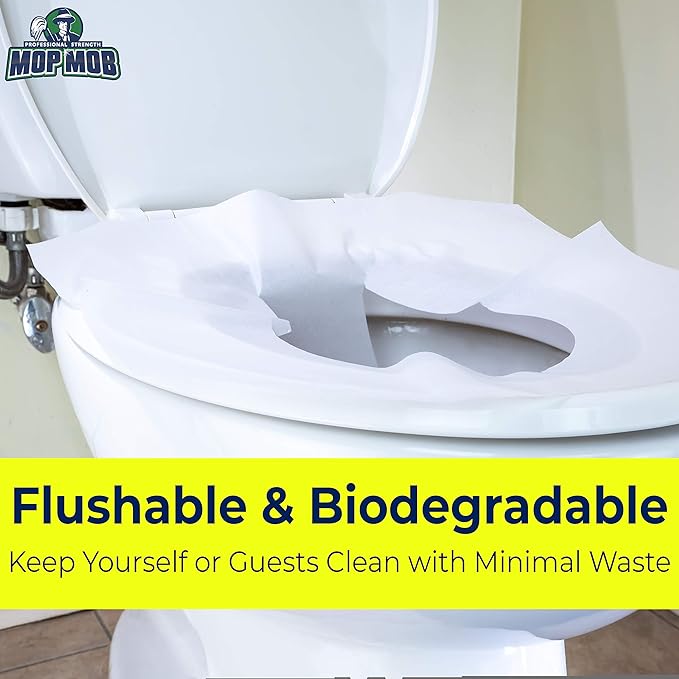 Biodegradable Half-Fold Toilet Seat Covers 500 Pk. Self-Flushing, Disposable Potty Papers Keep Toilets Clean and Family Healthy. Sanitary Paper Safety Covers for Commercial, Home, Travel and Kids Use
