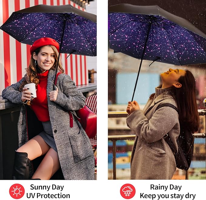 LLanxiry Compact Travel Umbrella, Mini Windproof Umbrellas for Rain & Sun, Small Lightweight Outdoor UV Umbrella, Portable Folding Umbrellas for Travel
