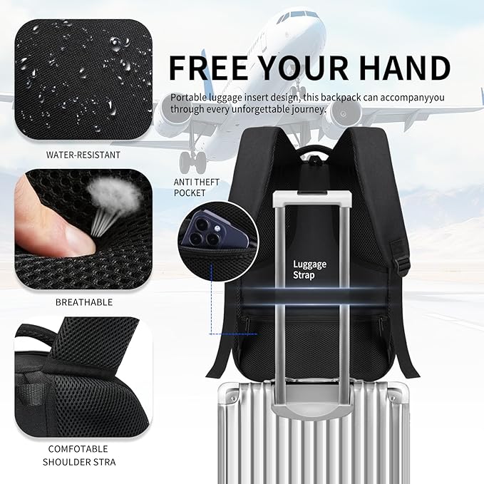 Black Backpack for Men Women, School Backpack for Boys Girls Teens, Backpacks for School, College Back Pack, Book Bag, Water Resistant Bookbag, Business Work Travel mochilas para hombres