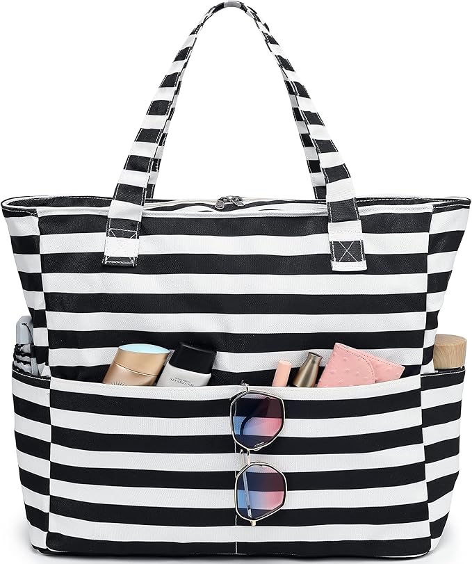 LEDAOU Beach Bag Waterproof Sandproof Women Tote Bag Pool Bag with Zipper for Gym Grocery Travel with Wet Pocket