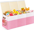 Extra Large Toy Storage Box with Lid, Collapsible Sturdy Toys Chest Storage Organizer Bin Basket with Divider for Kids, Boys, Girls, Closet, Playroom, Bedroom, Nursery, 40"X14"X16", Pink & White