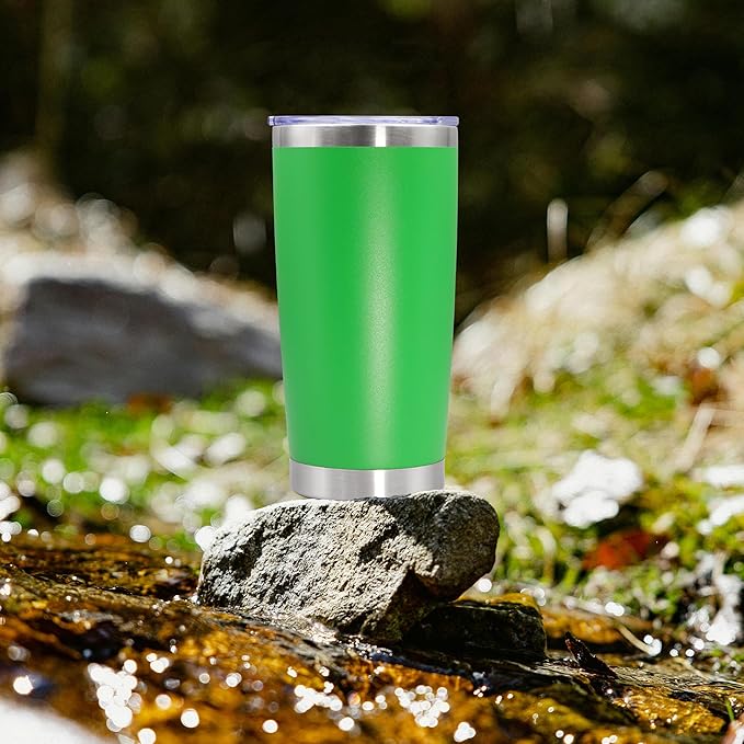 20oz Tumbler Stainless Steel Tumbler Cup with Lid Vacuum Insulated Double Wall Travel Mug, Durable Powder Coated Travel Coffee Tumbler Mug for Hot & Cold Drinks, Green,1 Pack