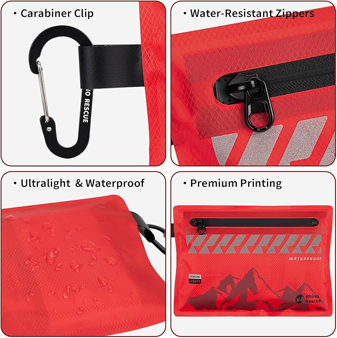 RHINO RESCUE Small First Aid Kit Ultralight Waterproof Medical Kit for Hiking, Backpacking, Cycling, Travel, Vehicles, 114pc