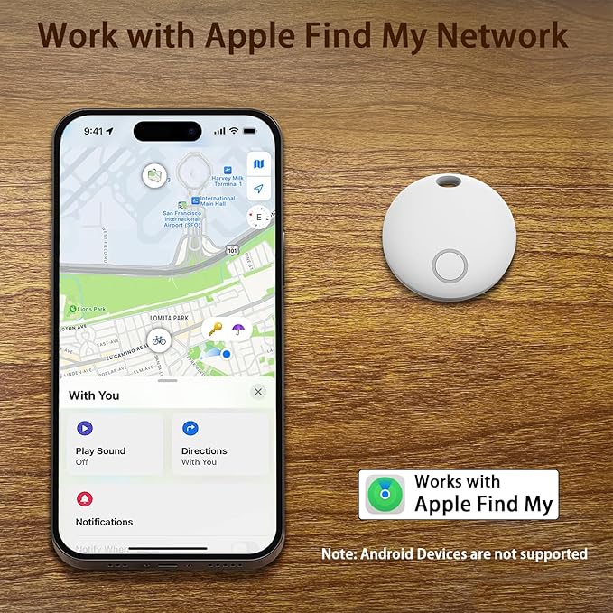 Air Tracker Tags-4 Pack [Apple MFi Certified] (iOS Only), Smart Bluetooth Tracker, Compatible with Apple Find My, Item Locator for Keys, Luggage, Wallet, Suitcase, Bags, IP67 Waterproof