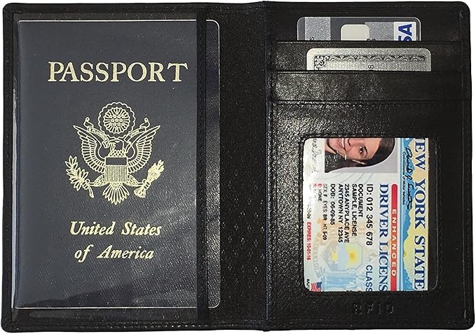 Personalized Monogrammed Black Leather RFID Passport Wallet