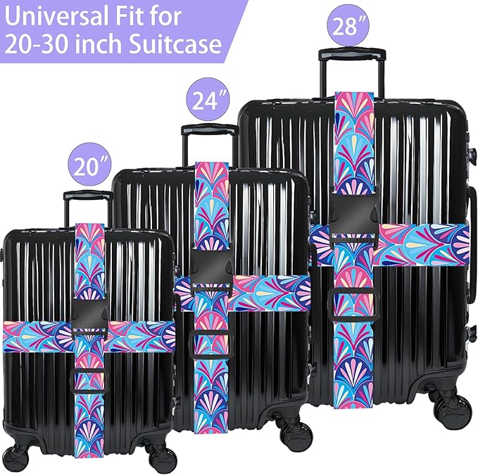 Plumes Luggage Straps for Suitcases, Adjustable Luggage Travel Belts to Keep Luggage Security While Travel, Strong Polyester Fabric, Easy-to-Recognize Stylish Design Travel Essentials, 2 Pack
