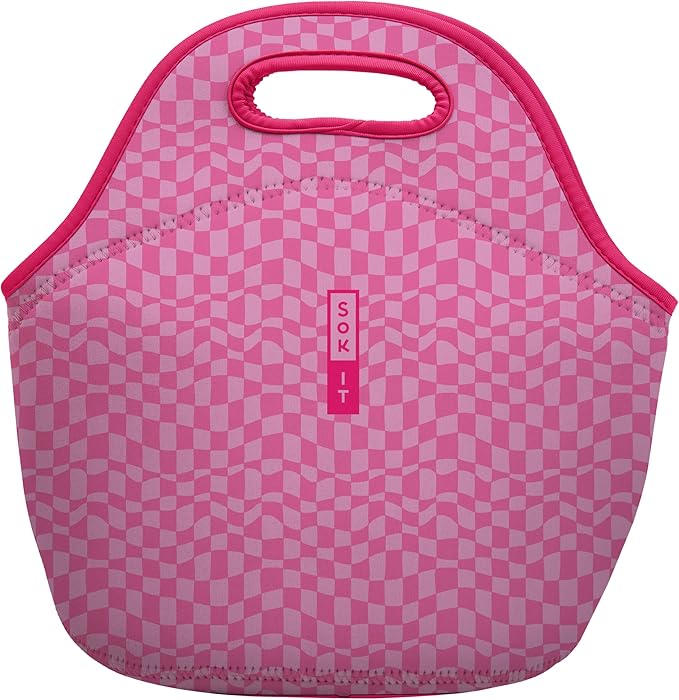 Sok It LunchTote Zippered Bag Insulated Neoprene Caddy (Pink Grand Prix, Large 4.5 Quart Lunch Tote)