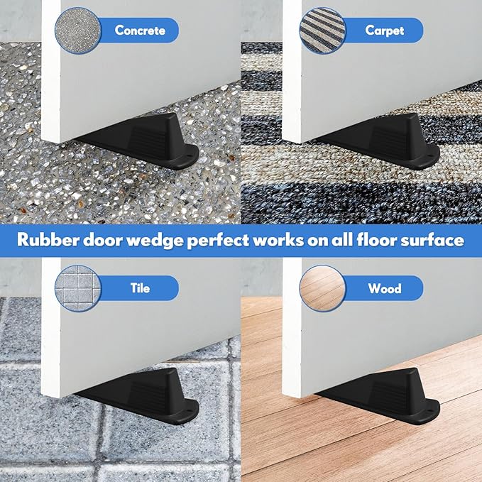 Frienda 2 Pcs Jumbo Door Stoppers Heavy Duty Door Stopper Tall up to 2inch Tall Wedge TPR Large Wedge Stackable Big Rubber Doorstop for Hotel Carpet Hardwood Concrete and Tile (Black)