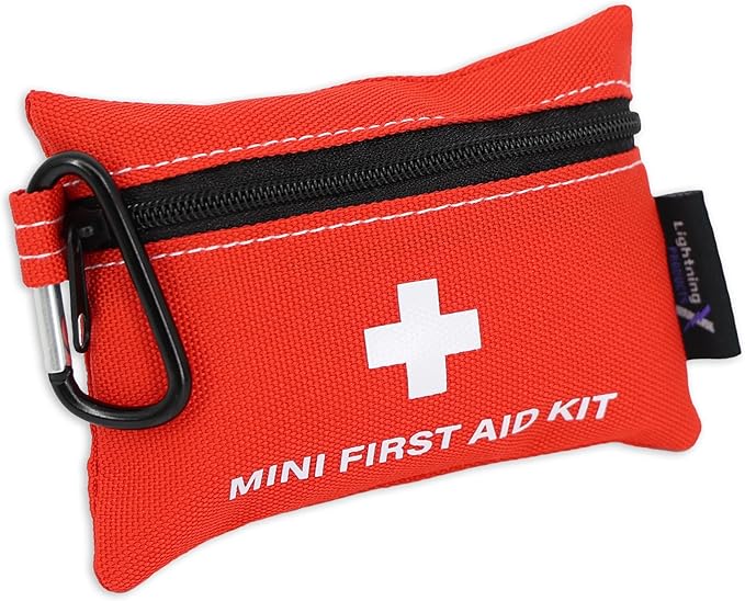 Lightning X Mini First Aid Kit – Compact 20 Piece Emergency Medical Kit with Carabiner | Portable Water Resistant Travel First Aid Pouch for Hiking, Camping, Car, Backpack, Outdoor Survival