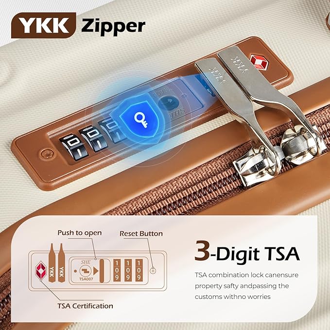 Luggage Set with PC+ABS Hardshell TSA Lock Spinner Wheels Carry on Lightweight Suitcase，YKK Zippers,Cup Holder(Beige, Carry-on 20 Inch)