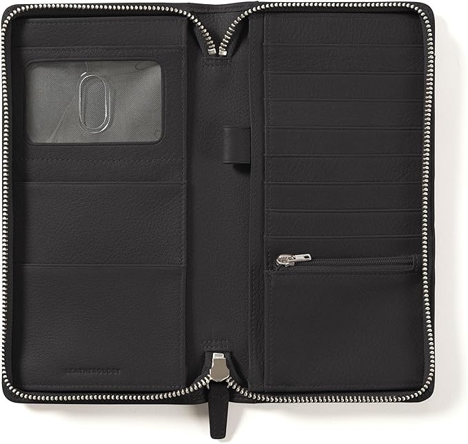 Leatherology RFID Black Onyx Travel Zip Organizer Wallet, Passport Holder, RFID Available, Full Grain Leather
