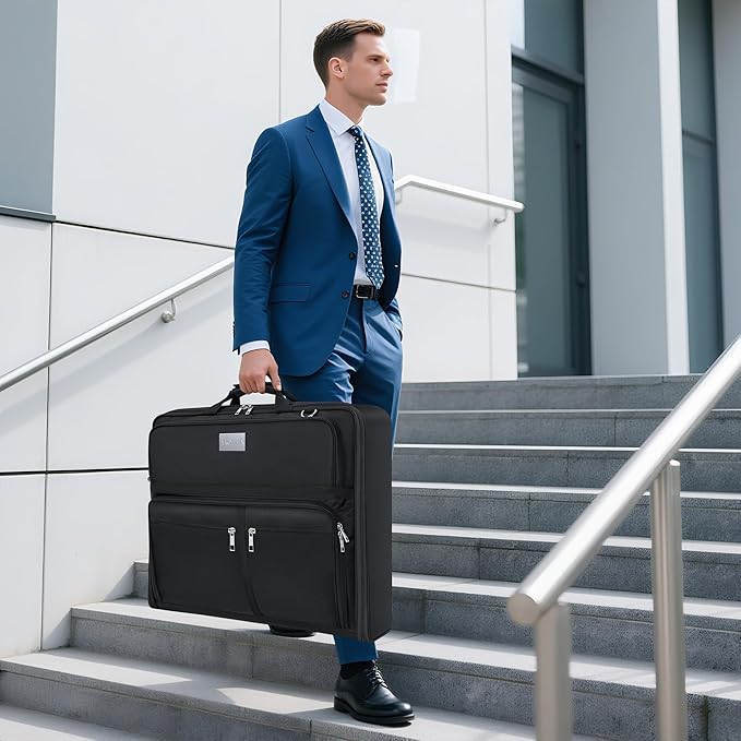 AKOZLIN Travel Luggage Garment Bag Foldable Hanging Suit Bag with Shoulder Strap For Men Women Business Black