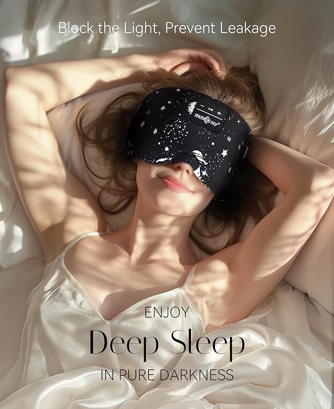 MUSICOZY Sleep Headphones Bluetooth Sleep with Headphones Eye Wireless Bluetooth 5.4 with Adjustable Headband Total Blackout for All Night Sleep, Travel & Nap
