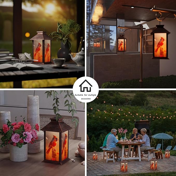 Solar Lanterns Outdoor Waterproof, Cardinal Solar Lights with LED Flickering Flameless Candle, 13'' Cardinal Gifts for Women Grandmas, Red Bird Lanterns Decor for Home Garden Patio Porch, 1 Pack