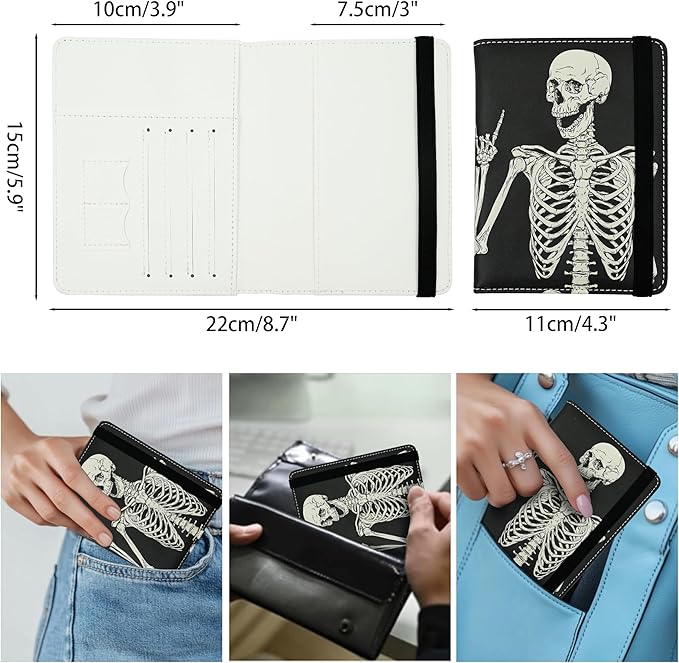 OK Skull Passport Holder for Women and Men PU Leather Passport Cover for Travel