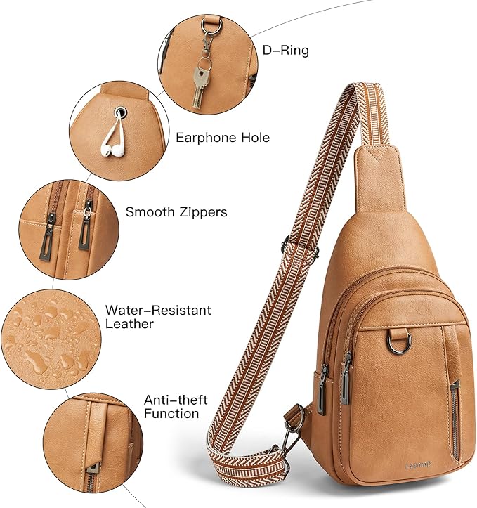 7L Sling Bag for Women Men Leather Small Sling Backpack Daypack Anti Theft Fanny Pack Crossbody Purse Travel