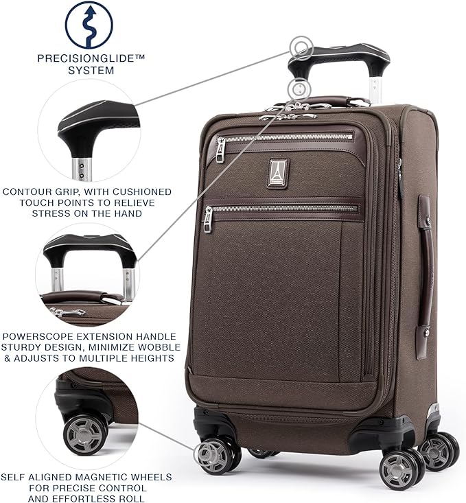 Travelpro Platinum Elite Softside Expandable Carry on Luggage, 8 Wheel Spinner Suitcase, USB Port, Suiter, Men and Women, Rich Espresso Brown, Carry On 21-Inch