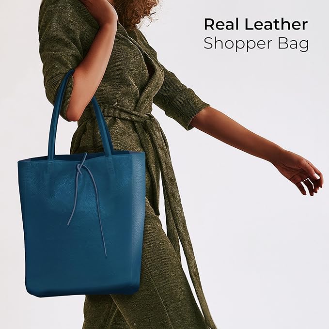Italian Calf Leather Tote for Women with Zipper, Inner Pocket & Flat Base | Soft Unlined Shopper for Work & Travel