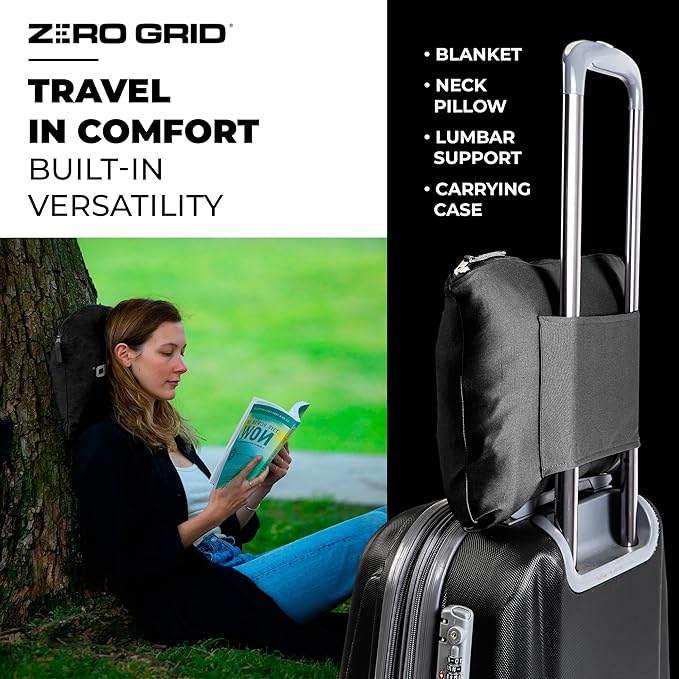 Lightweight Travel Blanket - Premium & Compact Airplane Wearable Blanket with Neck Snaps, Cozy Foot Pockets, Zipper Pouch - Converts into Soft Pillow - Designed for Ultimate Comfort - Midnight