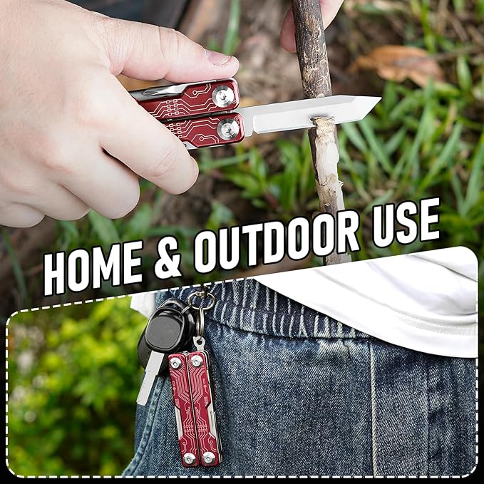 BIBURY Mini Keychain Multitool Scissors BI2061R, 9 in 1 Multitool EDC Scissors with Screwdriver, Bottle Opener, Pocket Knife, Spring -Mini Multi Tool for Outdoor, Daily Use, Gifts for Men and Women