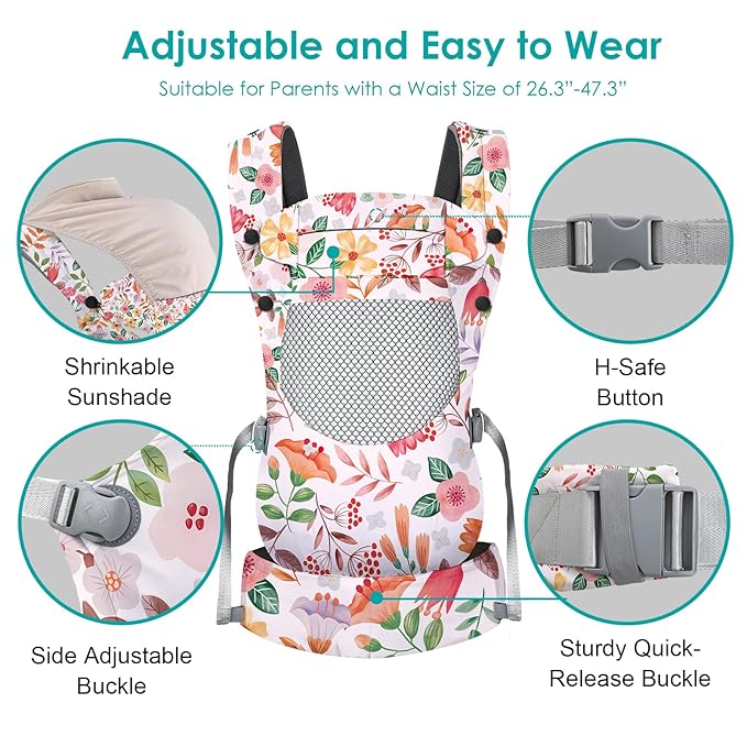 Newborn Baby Front Carrier Backpack, Toddler Baby Body Carrier, 7-66 Lbs Ergonomic Design, Lumbar Support, Lightweight