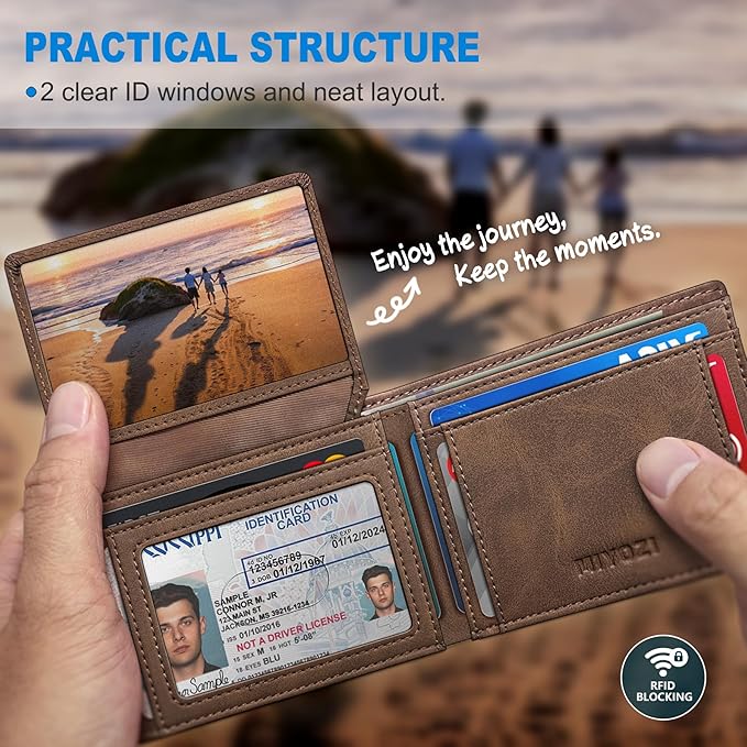Airtag Wallet for Men,with Cash Pocket 2 ID Window 13 Cards,Slim Leather Wallet Front Pocket Card Holder RFID Blocking with Gift Box