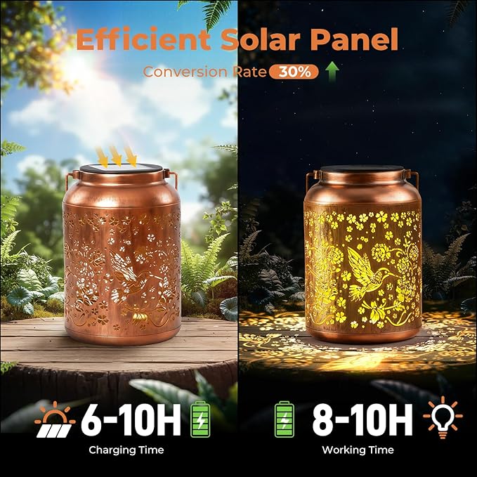 TECKNET Hummingbird Solar Lanterns Outdoor Waterproof - Hanging Solar Lights Decoration for Garden, Patio, Yard - Birthday Gifts for Women, Grandma, Hostess - Decor Solar Lantern for Outside, Porch