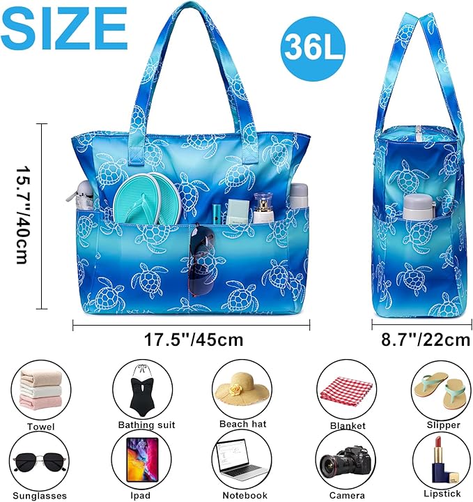 Waterproof Beach Tote Pool Bags for Women Ladies Extra Large Gym Tote Carry On Bag With Wet Compartment for Weekender Travel