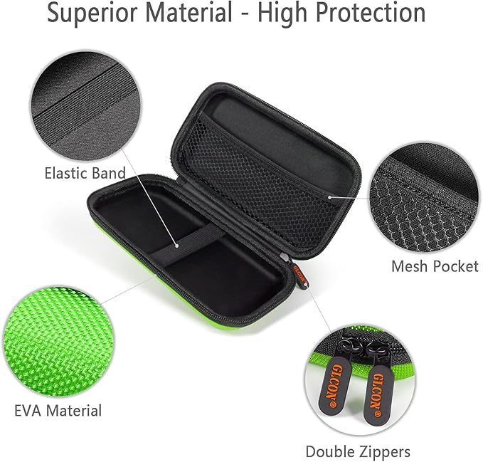 GLCON Power Bank Storage Case Hard EVA Protective Travel Case – Small Electronic Carrying Pouch for Hard Drive, Cell Phone, Charging Cable, External Battery, Earbuds (Light Green)