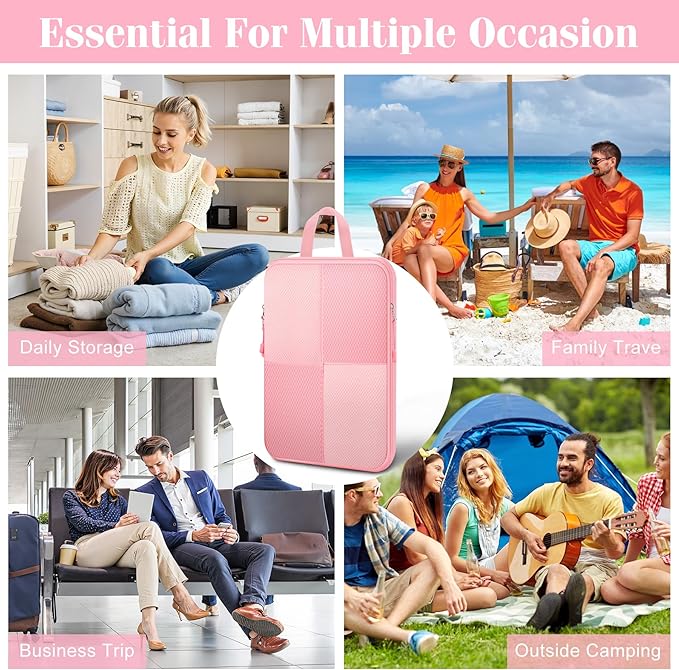 8 Set Compression Packing Cubes Travel, Lightweight Expandable Travel Cubes Suitcase Organizer for Carry On Luggage Suitcase, Pink