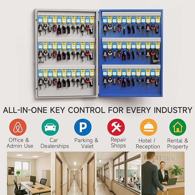 WeHere 72 Key Lock Box Wall Mount, Smart Key Cabinet with Key Tags, use OTP Share/APP Blutooth/Fixed Code Unlock,Large Key Safe Security Storage for School/Realtors/Office Key Management