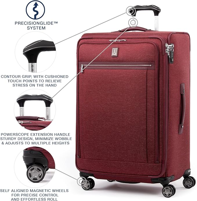 Travelpro Platinum Elite Softside Expandable Checked Luggage, 8 Wheel Spinner Large Suitcase, TSA Lock, Men and Women, Bordeaux Red, Checked Large 29-Inch