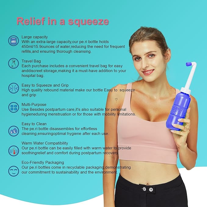 2PCS-Pack Portable Bidet 450ml Travel Bidets + Blue Backpacking Bidet,Peri Bottle for Postpartum and Perineal Care, Spray Bottle for Perineal Cleansing and Recovery