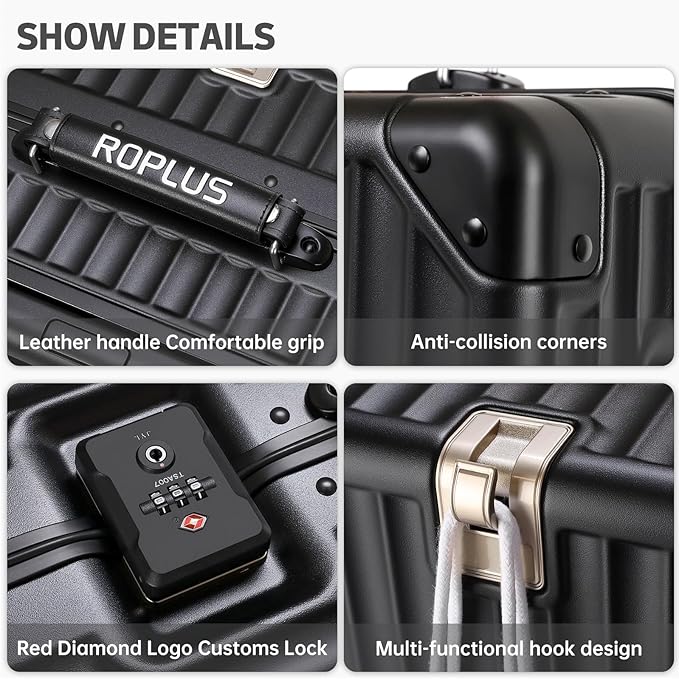 Aluminium Frame Carry on Luggage with Smooth Jelly Wheels, Hardside Zipperless Rolling Suitcase with TSA Lock (Pure Black, 21-Inch)