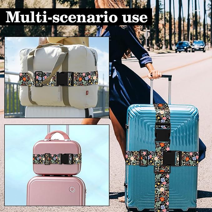 Wildflower Luggage Straps for Suitcases TSA Approved, Luggage Identifiers for Suitcase, Adjustable Suitcase Strap for Baggage Security with Cute Patten, Travel Necessary Accessories