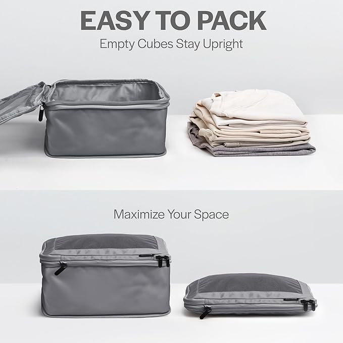 Compression Packing Cubes for Travel - Luggage Organizer Bags - Double Zipper Packing Cubes for Suitcases (2-Pack, Dark Grey)