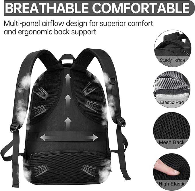 Large Travel Laptop Backpack, Business Anti Theft Slim Sturdy 18 Inch Laptops Bag with USB Charging Port, Waterproof College Computer Bag Gift for Men & Women Fits 18 Inch Notebook, Black