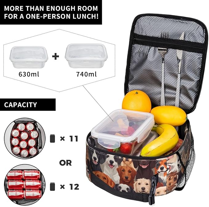 Dog Insulated Lunch Box for Women Men Dog Lunch Bag for Travel,or Fishing Polyester
