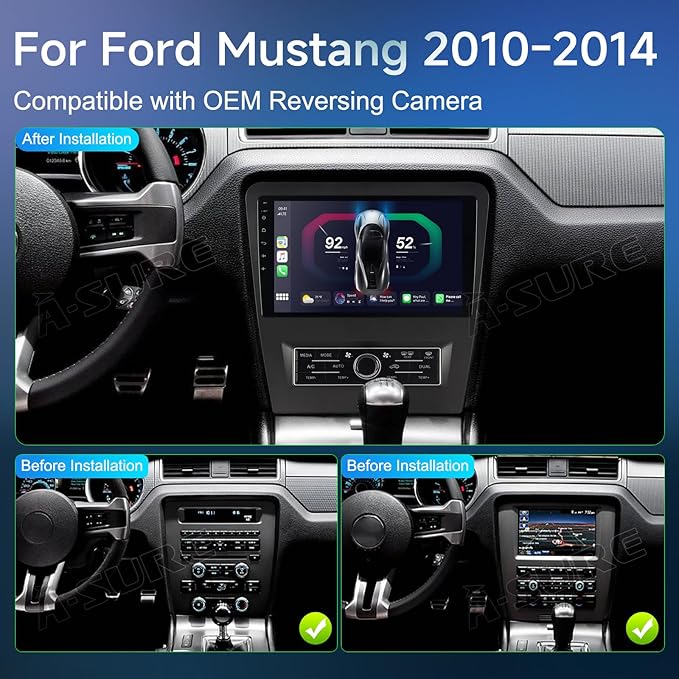ASURE 2+64GB Car Stereo Radio for Ford Mustang 2010-2014,10.1 inch 4Core Android Car GPS Navigation Head Unit with Wireless Carplay,Android Auto,1280x800 HD Touchscreen Multimedia Player