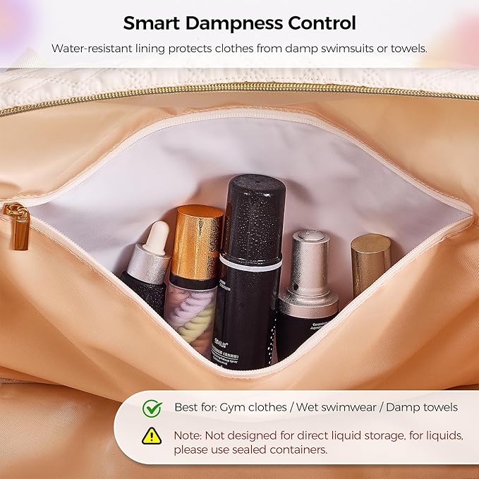 Gloppie Weekender Bags for Women with Shoe Compartment, 39L Large Travel Duffel Bag, Carry On Overnight Gym Bags with Wet Pocket, Hospital Bag for Women Labor Delivery, 2 Pcs Set, Beige