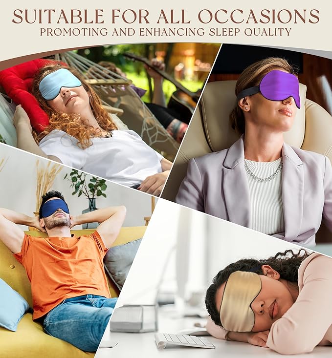 HiRui Silk Sleep Mask, 100% Natural Mulberry Silk of Double-Sided & Inner-Filling, Ultra-Smooth Soft, Adjustable Strap, Blocks Light for Night Sleeping, Travel, Office Naps (Light Blue)