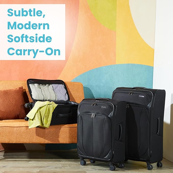 American Tourister 4 KIX 2.0 Expandable Softside Luggage with Spinner Wheels, 20 SPINNER, BLACK