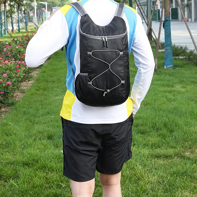 16L Hiking Daypack Lightweight Foldable Travel Backpack Water Repellent Camping Outdoor Packable Easy Carry-on Bag (Black&Gray)