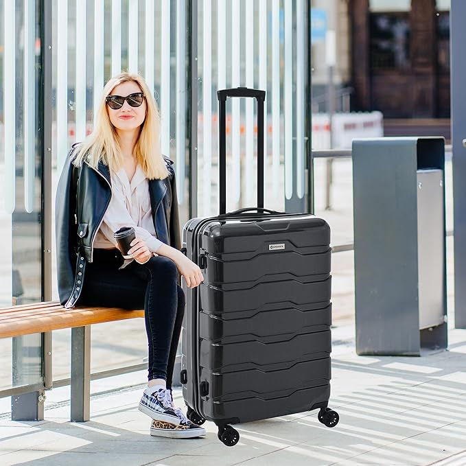3 Piece Luggage Set, Hardshell Luggage Sets with TSA Lock, PC+ABS Lightweight Suitcase Sets with 360° Spinner Wheels BLACK (20/24/28)