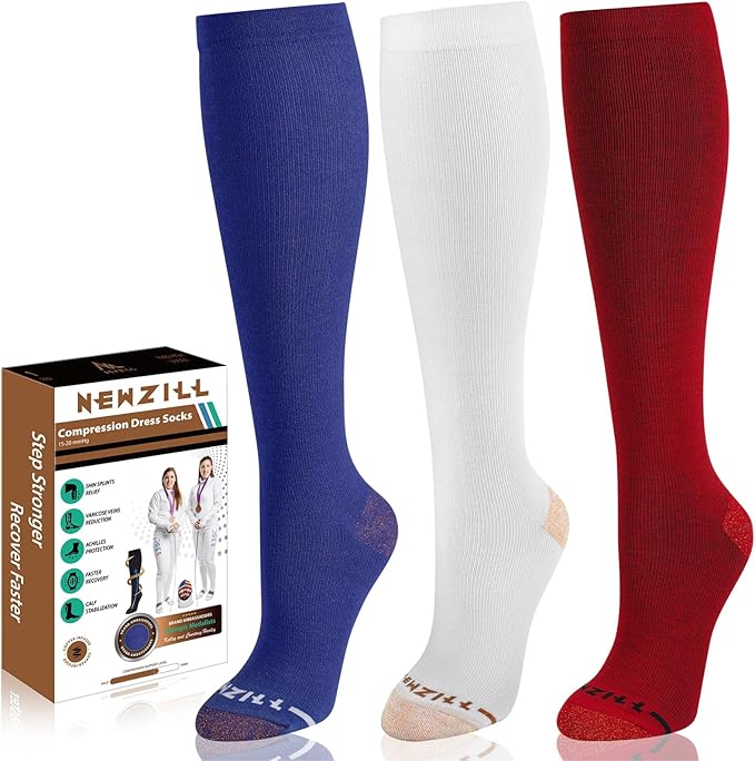 NEWZILL Copper Compression Socks for Women & Men 15-20mmHg Cotton Rich Odor Control Dress Socks for Business Casual Running Medical Athletic Support, Edema Diabetic Relief